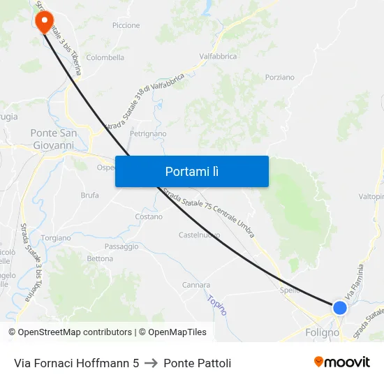 Via Fornaci Hoffmann 5 to Ponte Pattoli map