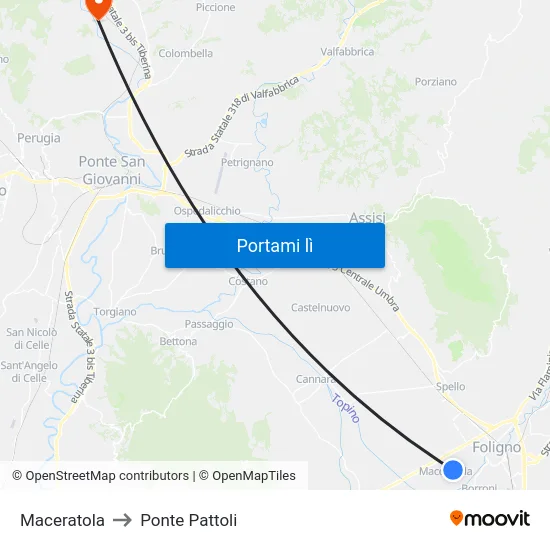 Maceratola to Ponte Pattoli map