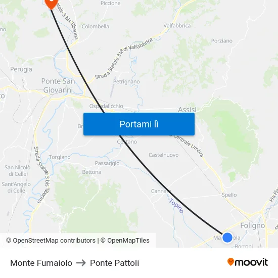 Monte Fumaiolo to Ponte Pattoli map