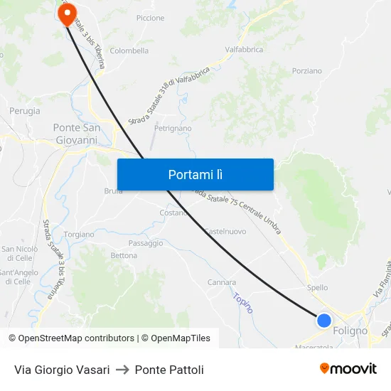 Via Giorgio Vasari to Ponte Pattoli map