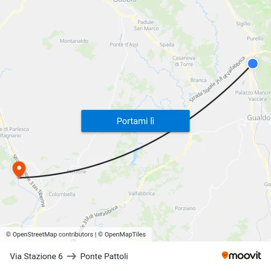 Via Stazione 6 to Ponte Pattoli map