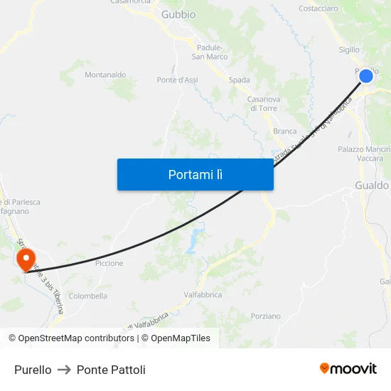 Purello to Ponte Pattoli map