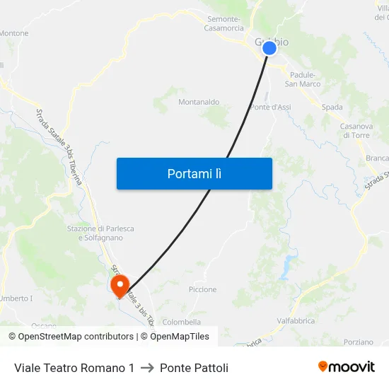Viale Teatro Romano 1 to Ponte Pattoli map