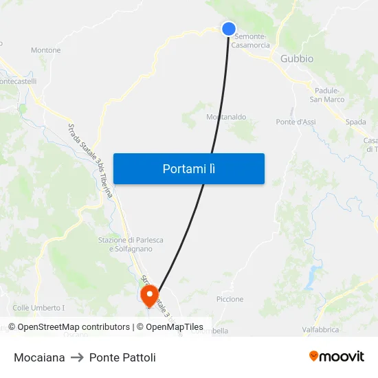 Mocaiana to Ponte Pattoli map