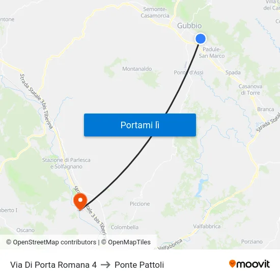 Via Di Porta Romana 4 to Ponte Pattoli map