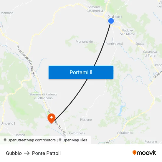 Gubbio to Ponte Pattoli map