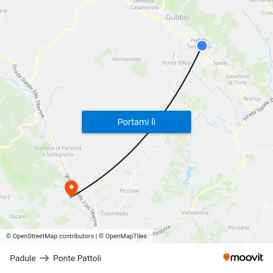 Padule to Ponte Pattoli map