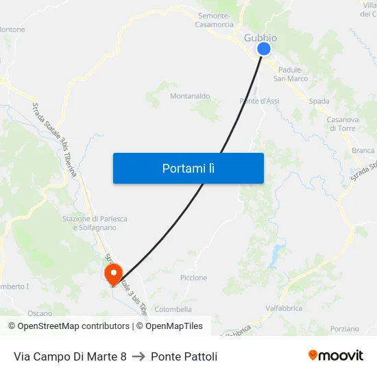Via Campo Di Marte 8 to Ponte Pattoli map
