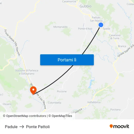 Padule to Ponte Pattoli map