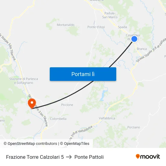 Frazione Torre Calzolari 5 to Ponte Pattoli map