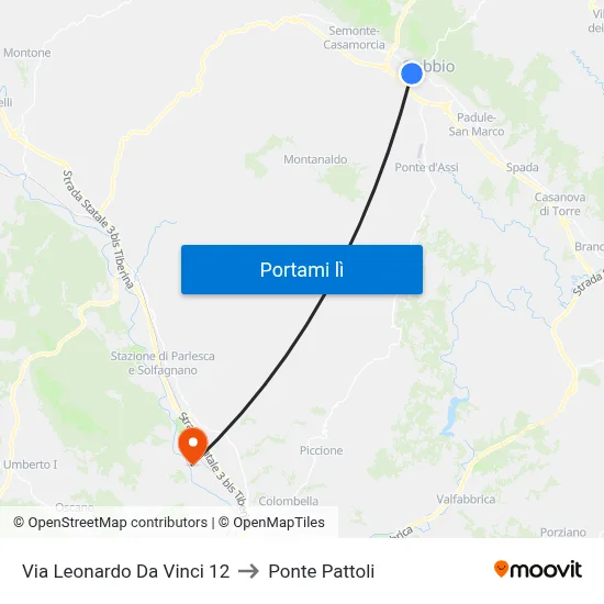 Via Leonardo Da Vinci 12 to Ponte Pattoli map