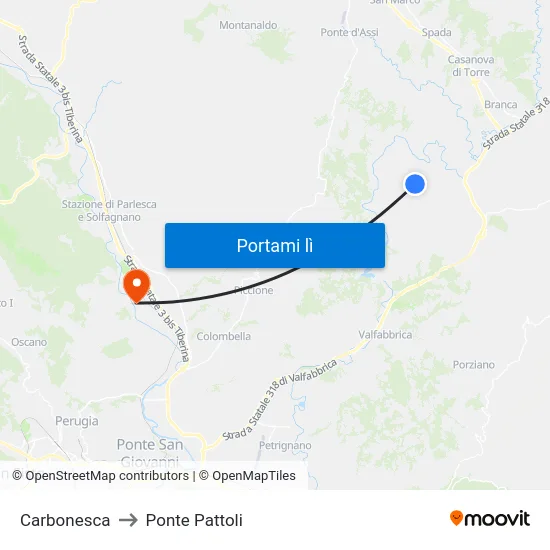 Carbonesca to Ponte Pattoli map