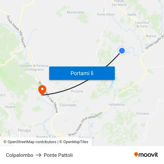 Colpalombo to Ponte Pattoli map