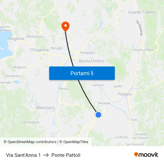 Via Sant'Anna 1 to Ponte Pattoli map