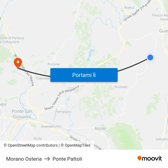 Morano Osteria to Ponte Pattoli map