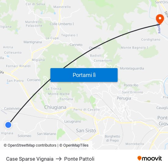 Case Sparse Vignaia to Ponte Pattoli map