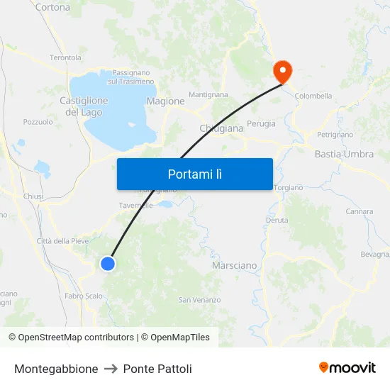 Montegabbione to Ponte Pattoli map