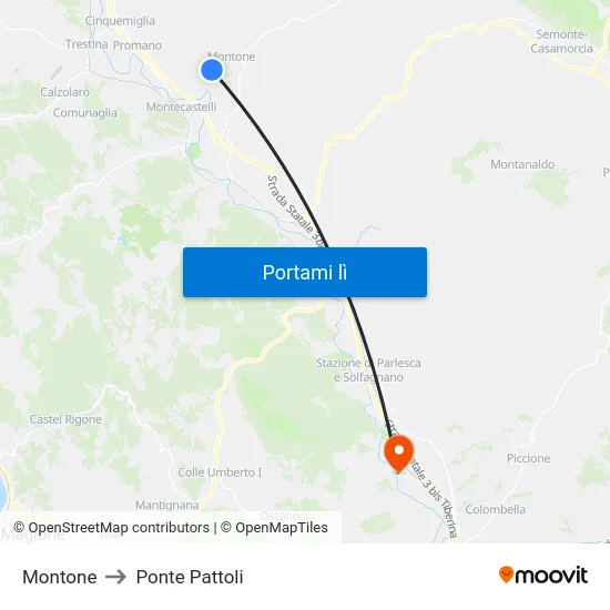 Montone to Ponte Pattoli map