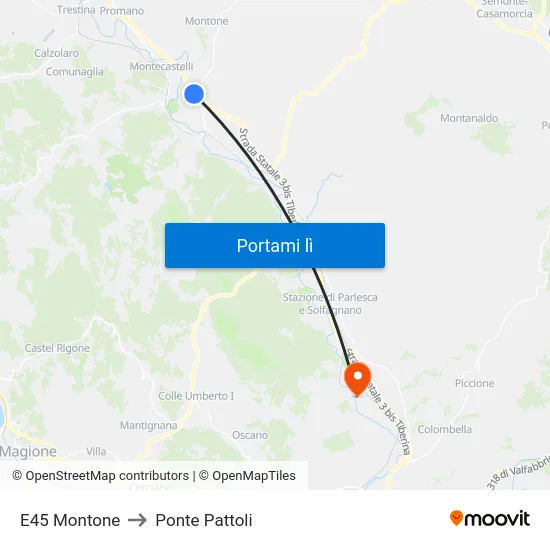 E45 Montone to Ponte Pattoli map