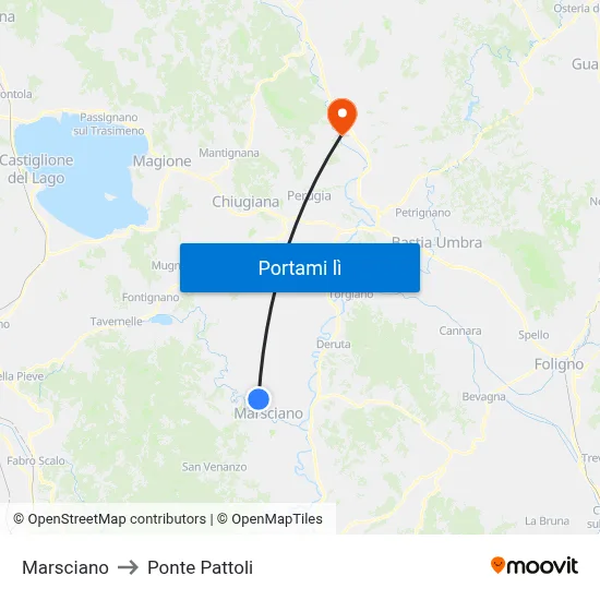 Marsciano to Ponte Pattoli map