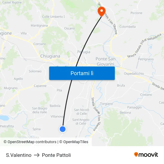 S.Valentino to Ponte Pattoli map