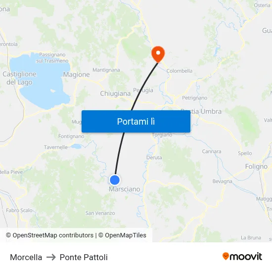 Morcella to Ponte Pattoli map