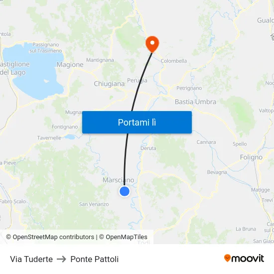 Via Tuderte to Ponte Pattoli map