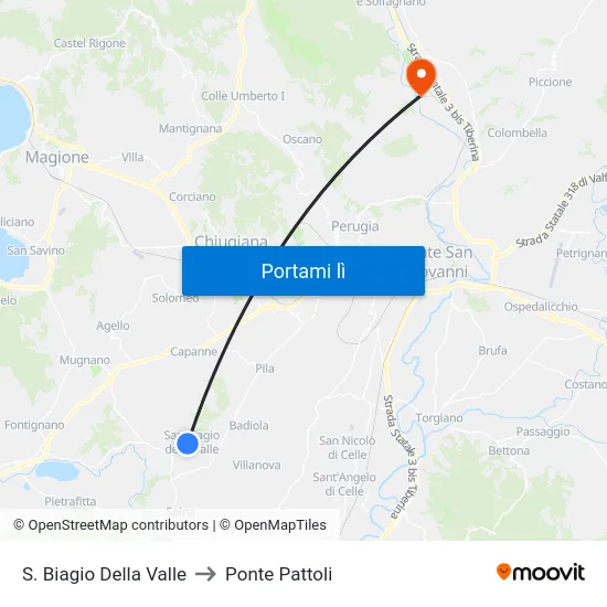S. Biagio Della Valle to Ponte Pattoli map