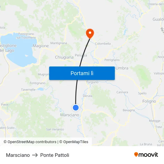 Marsciano to Ponte Pattoli map