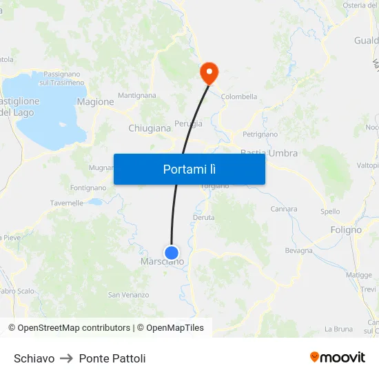 Schiavo to Ponte Pattoli map