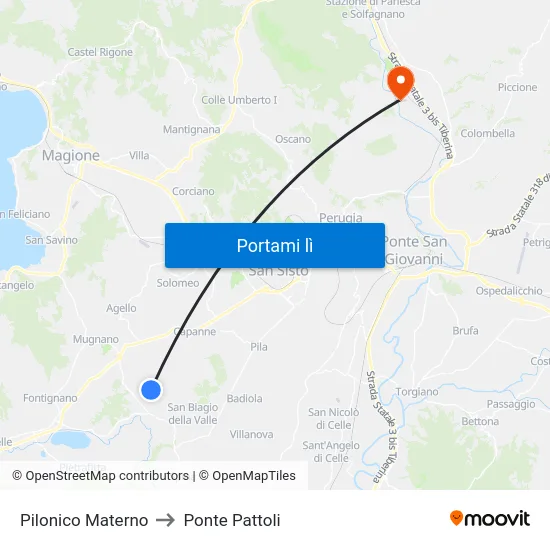 Pilonico Materno to Ponte Pattoli map