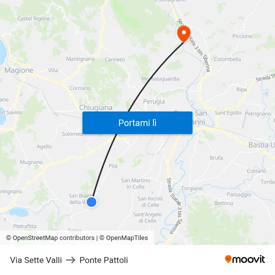 Via Sette Valli to Ponte Pattoli map