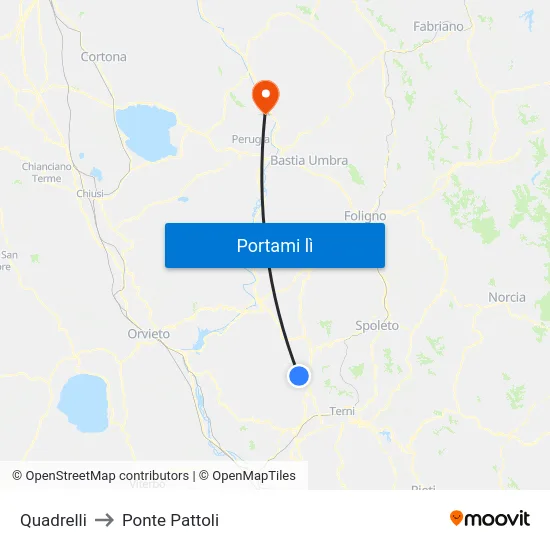 Quadrelli to Ponte Pattoli map