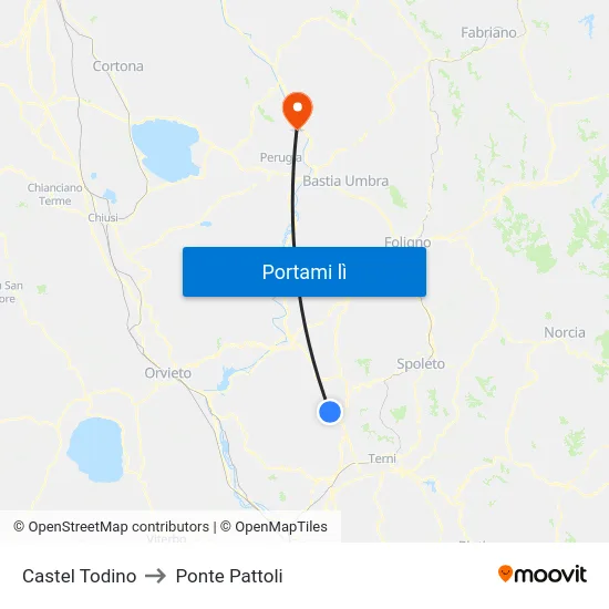 Castel Todino to Ponte Pattoli map