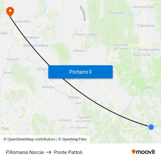 P.Romana Norcia to Ponte Pattoli map