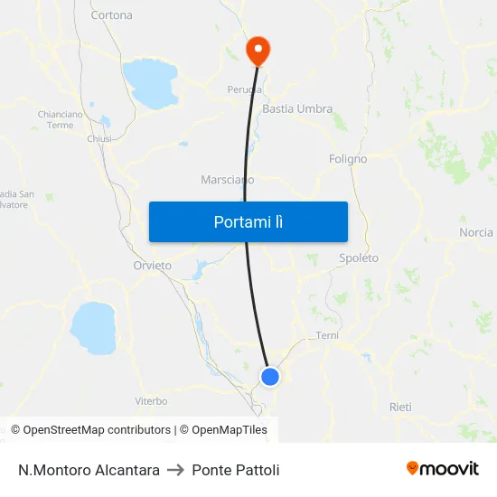 N.Montoro Alcantara to Ponte Pattoli map