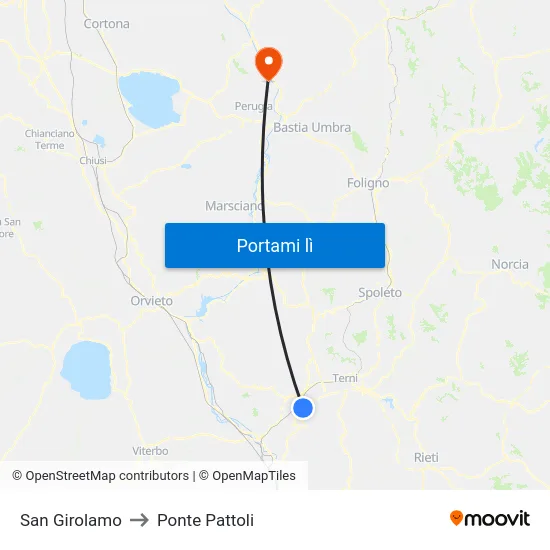 San Girolamo to Ponte Pattoli map