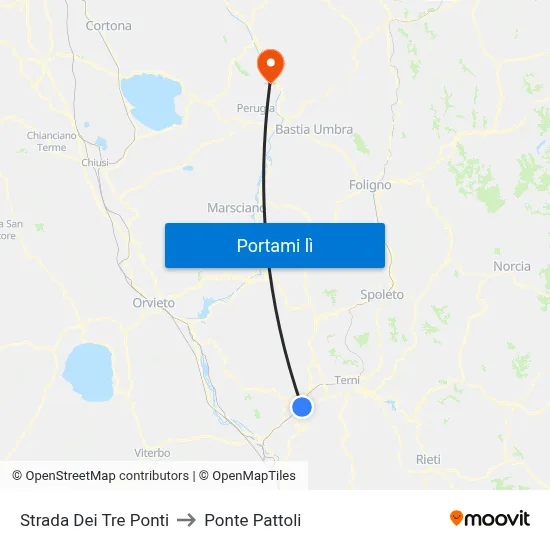 Strada Dei Tre Ponti to Ponte Pattoli map