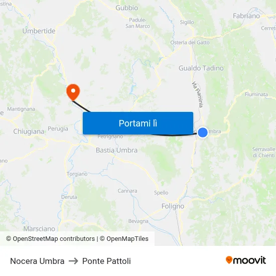 Nocera Umbra to Ponte Pattoli map