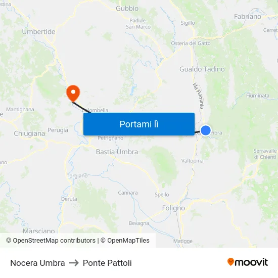 Nocera Umbra to Ponte Pattoli map