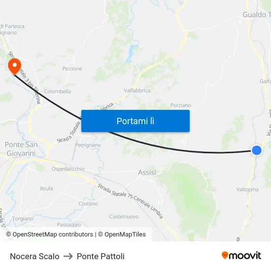 Nocera Scalo to Ponte Pattoli map