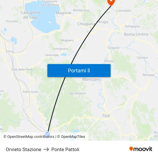 Orvieto Stazione to Ponte Pattoli map