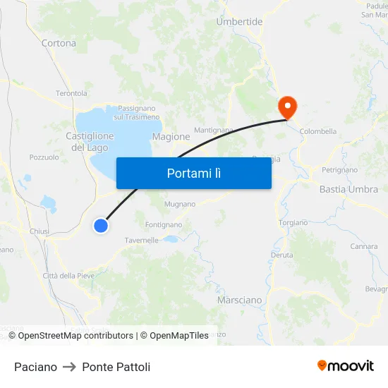 Paciano to Ponte Pattoli map