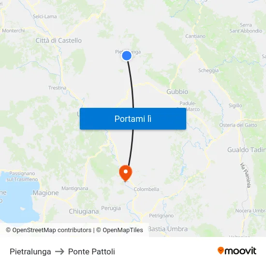 Pietralunga to Ponte Pattoli map