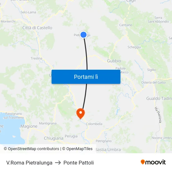 V.Roma Pietralunga to Ponte Pattoli map