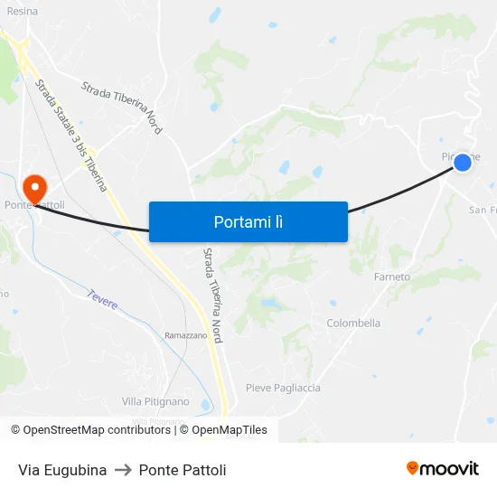 Via Eugubina to Ponte Pattoli map