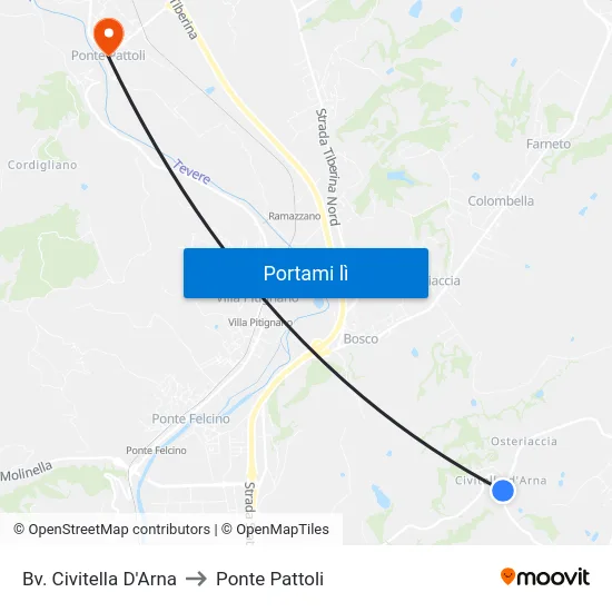 Bv. Civitella D'Arna to Ponte Pattoli map