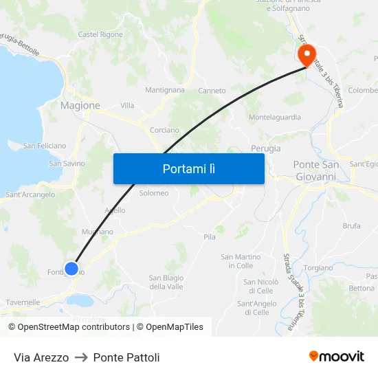 Via Arezzo to Ponte Pattoli map