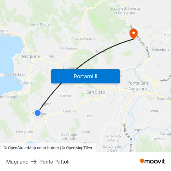 Mugnano to Ponte Pattoli map