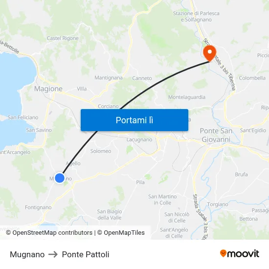 Mugnano to Ponte Pattoli map